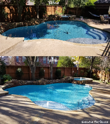 before and after image of pool replaster in McKinney, Texas by Executive Pool Service